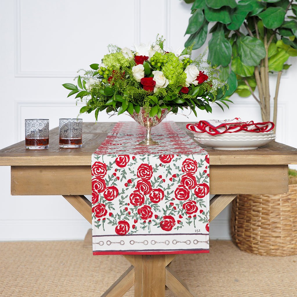 Run for the Roses 152 Derby Table Runner | Hand Block Printed Cotton ...