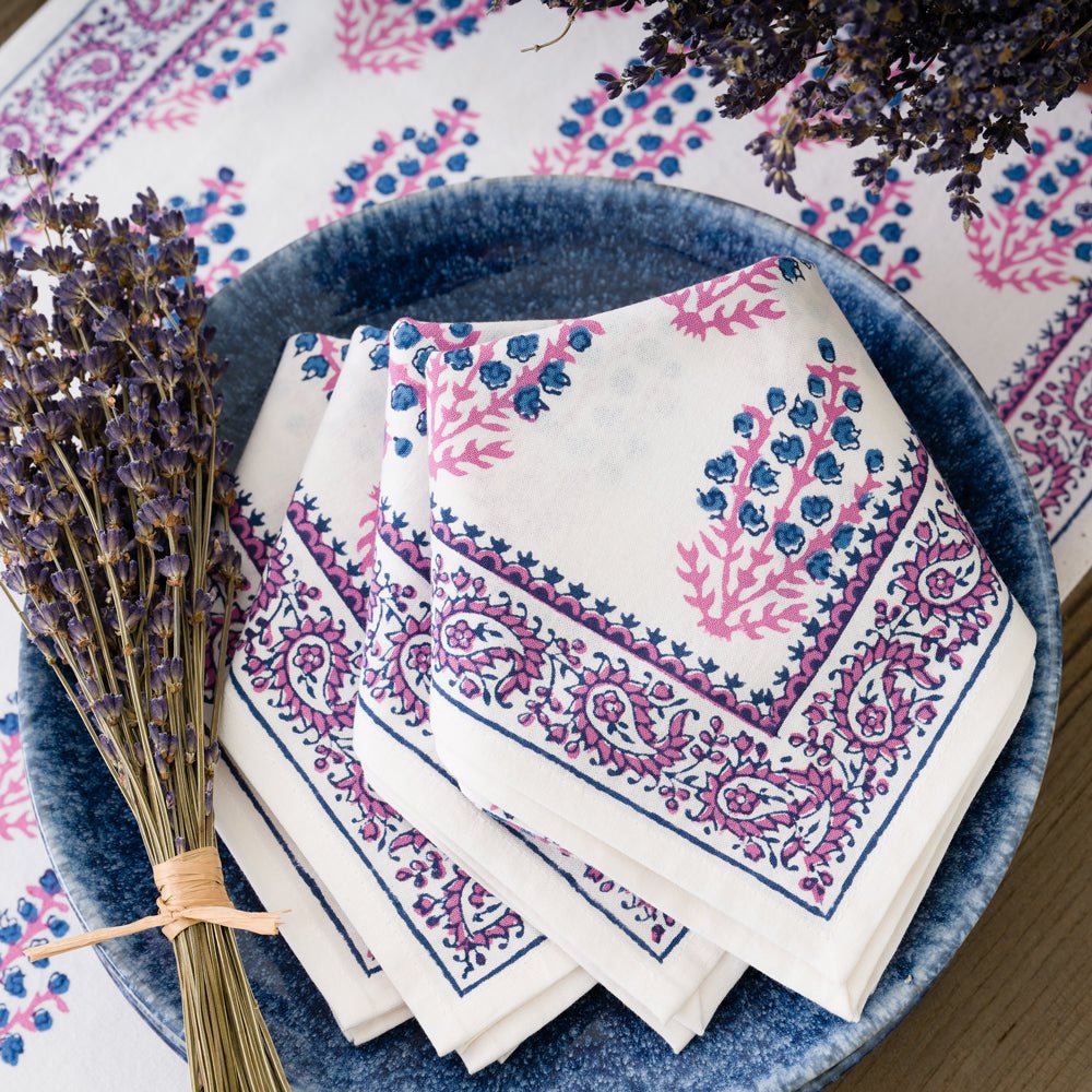 Sagar Blue & Magenta Pink/Purple floral napkins