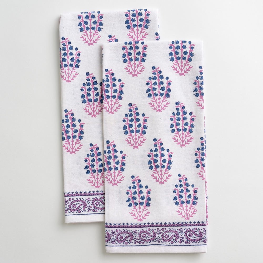 Sagar Blue & Magenta Pink/Purple floral tea towels