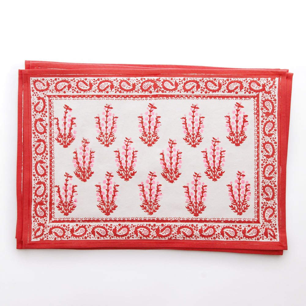 DaDa Bedding Set Of 4 Majestic Red Persian Floral Tapestry Placemats - Rectangular