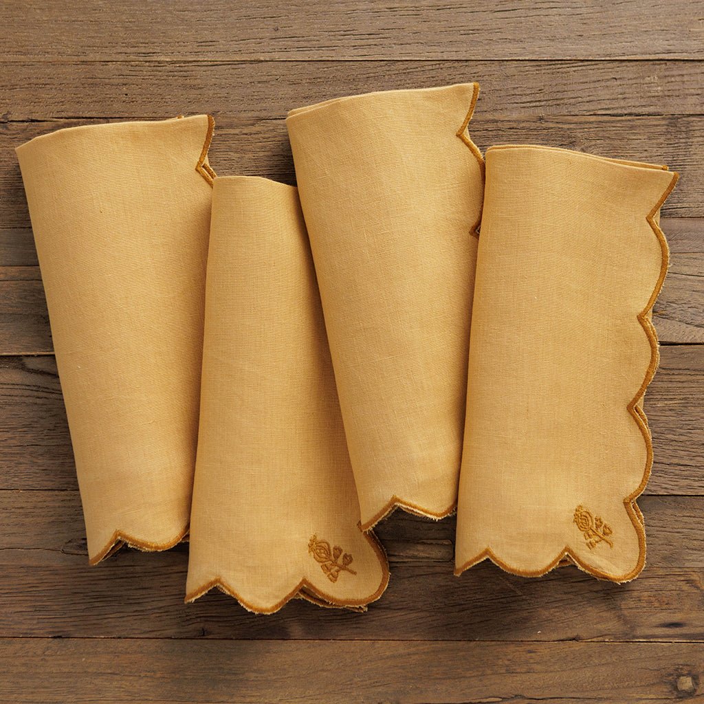 Scalloped Buti Ochre & Straw Napkin | Set of 4 - Pomegranate