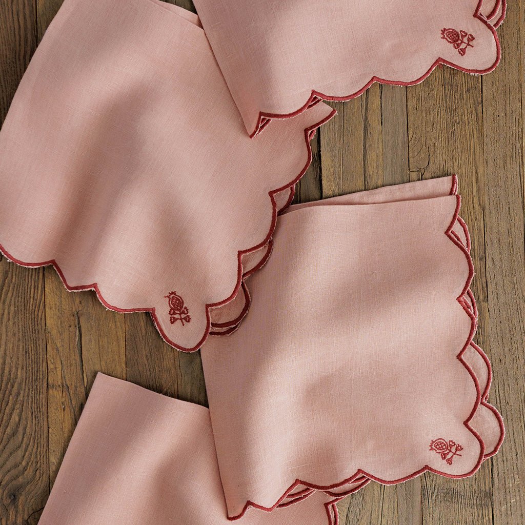 Scalloped Buti Rose & Berry Napkin | Set of 4 - Pomegranate