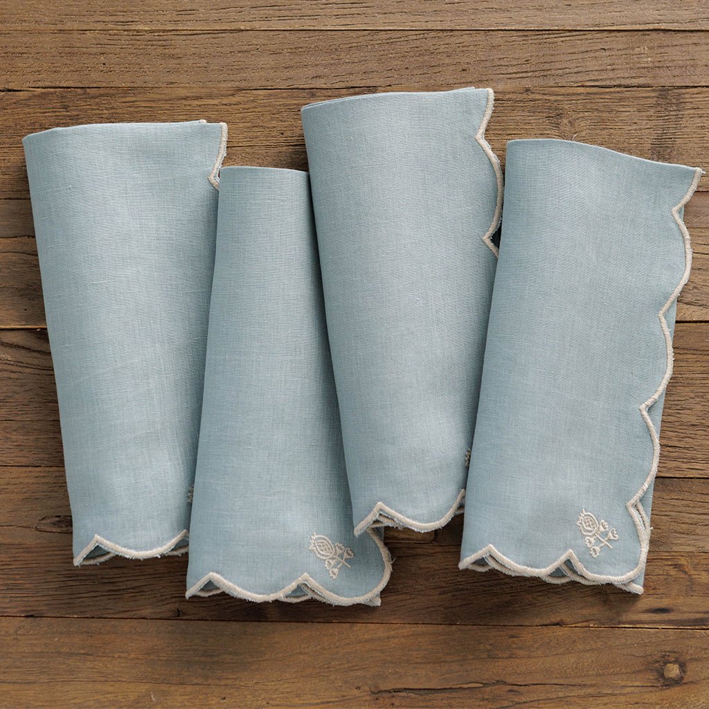 Scalloped Buti Slate Blue & Cream Napkin | Set of 4 - Pomegranate