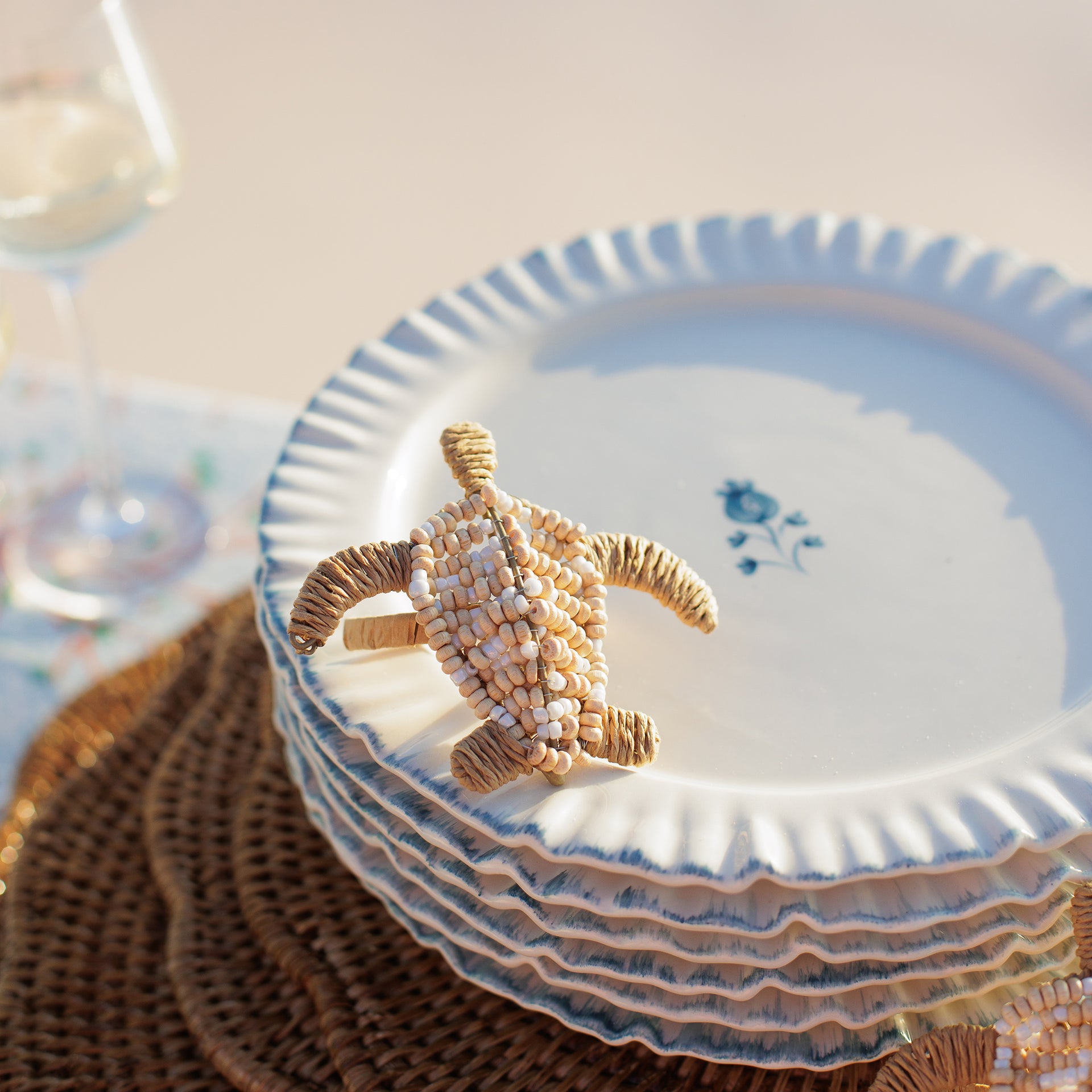 Wooden Bead Turtle Napkin Ring Set of – Pomegranate - Main Image