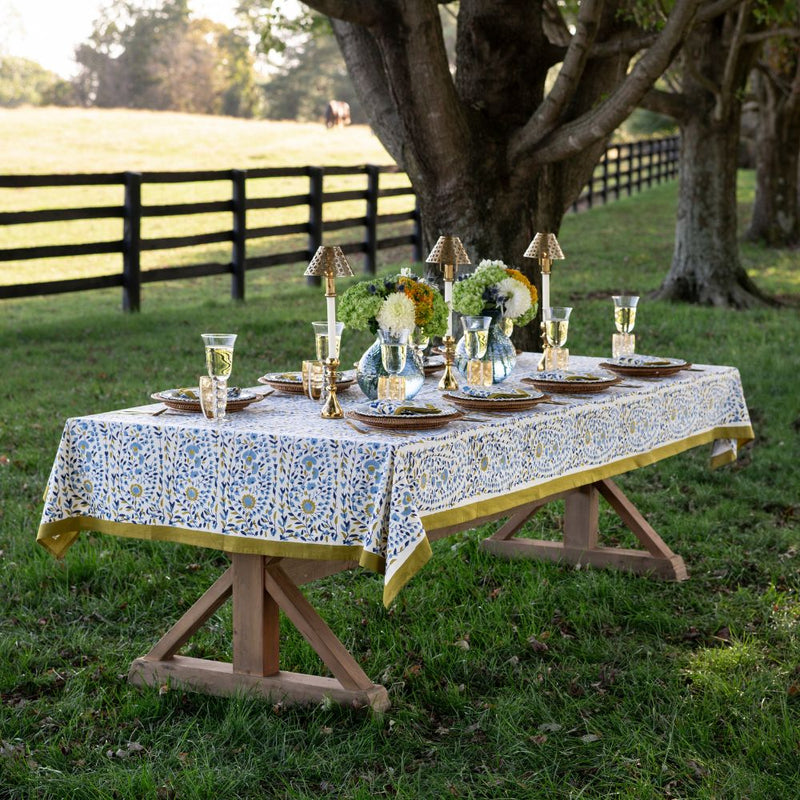 Starflower Blue & Ochre Tablecloth — 55x55