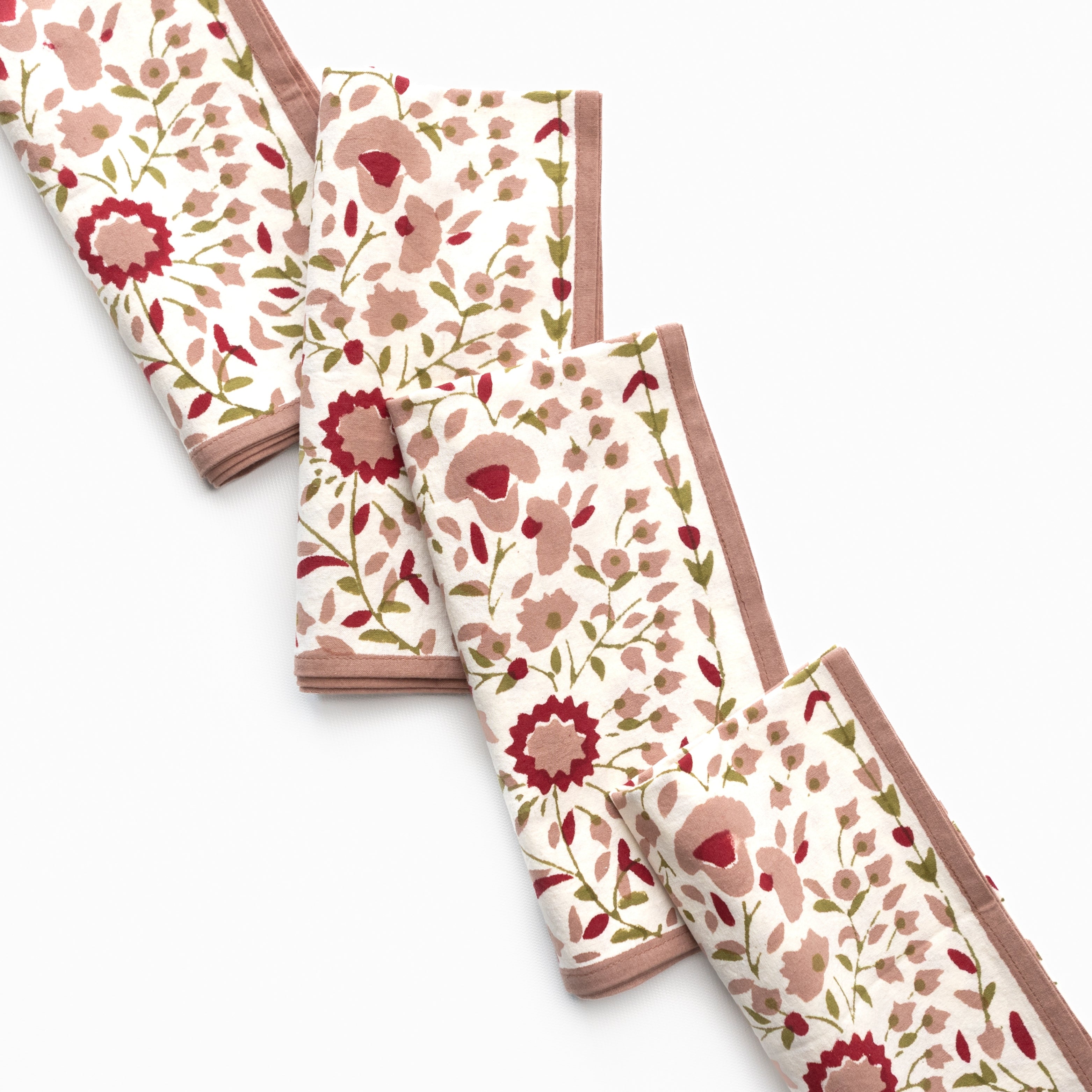 Starflower Fern & Blush Napkins – Set of 4 Block Printed 100