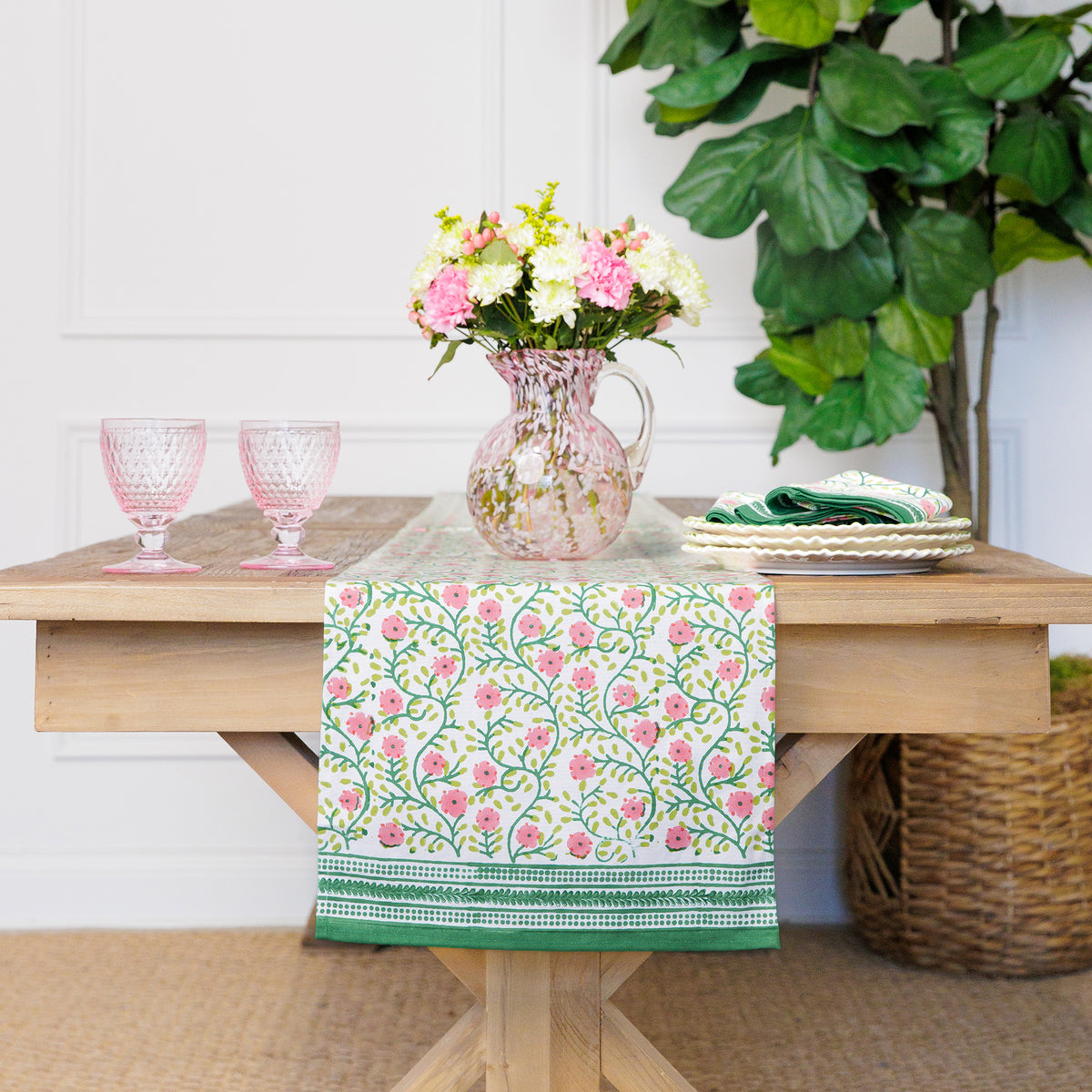 Stephanie Pink & Green Table Runner | Pomegranate