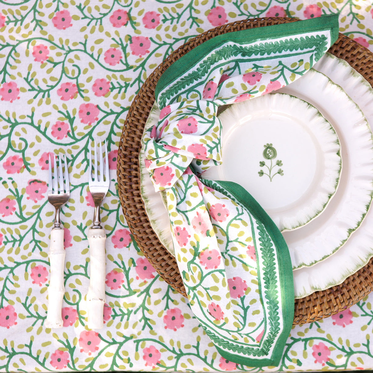 Stephanie Pink & Green Napkin | Set of 4 | Pomegranate