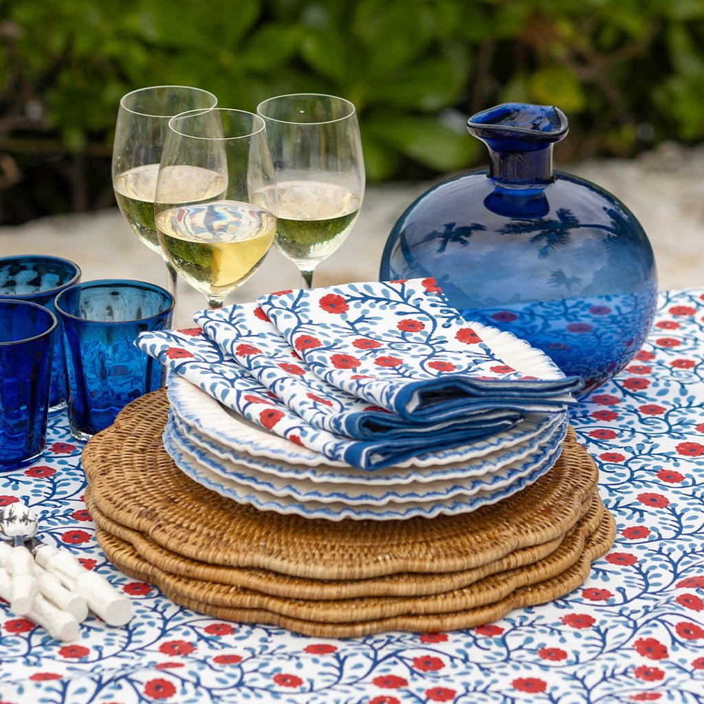 Stephanie Red & Blue Napkin | Set of 4 - Pomegranate