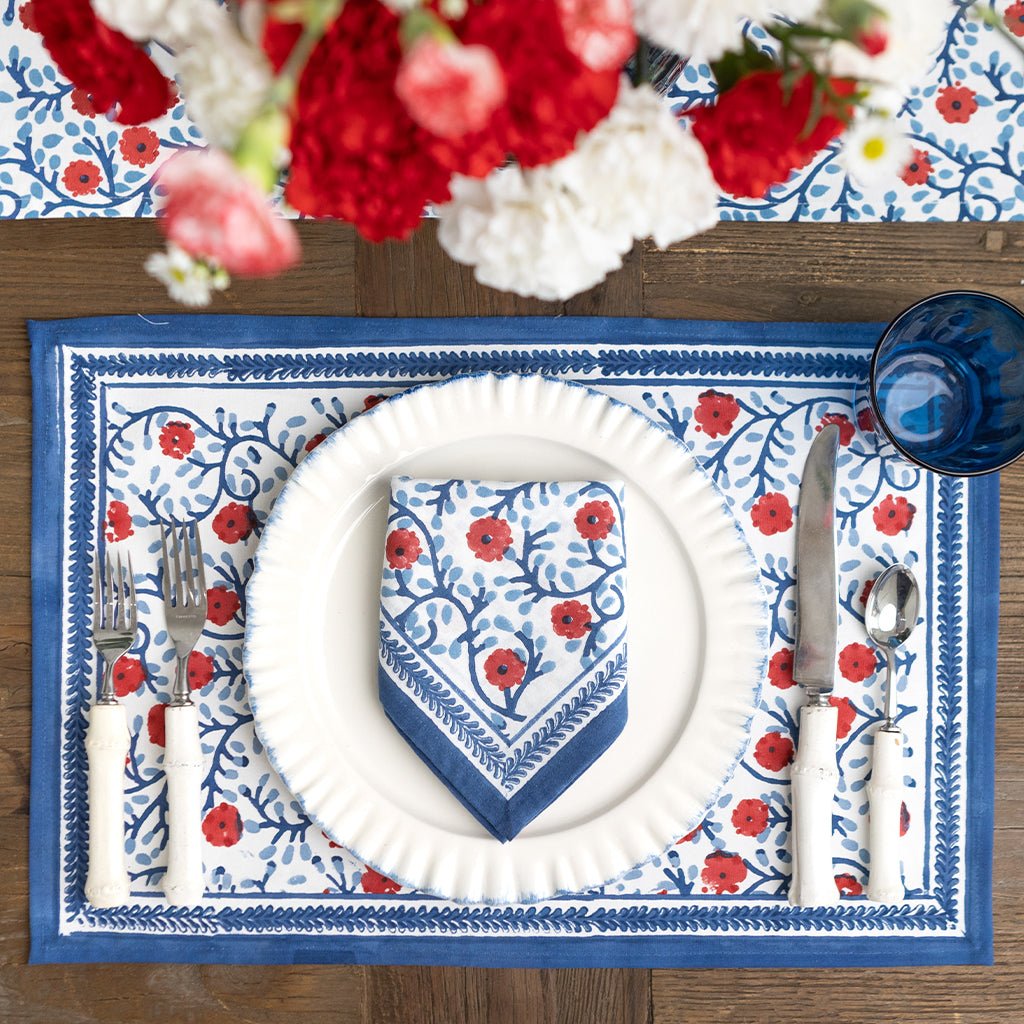 Stephanie Red & Blue Placemat | Set of 4 - Pomegranate