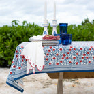 Stephanie Red & Blue Tablecloth - Pomegranate
