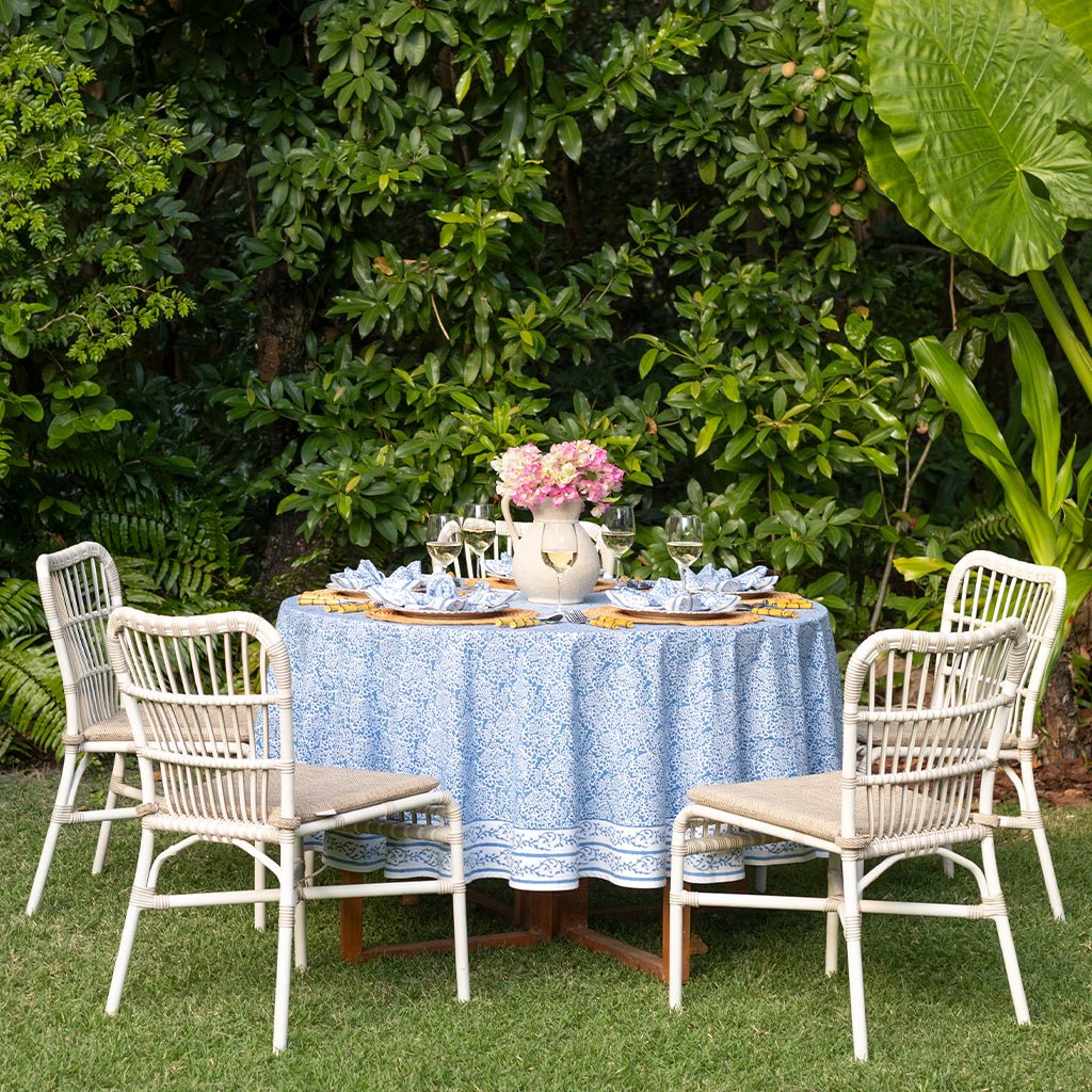 Tapestry Sky Blue Tablecloth - Pomegranate