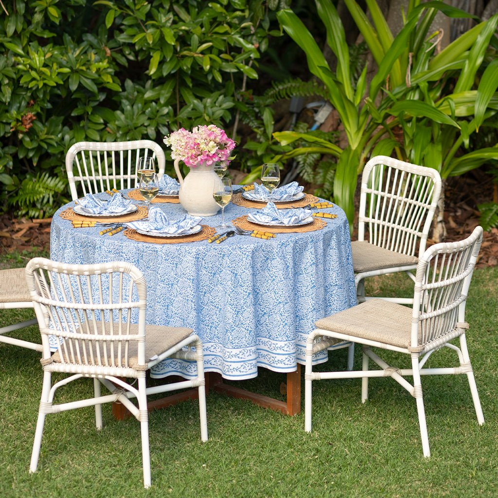 Tapestry Sky Blue Tablecloth - Pomegranate