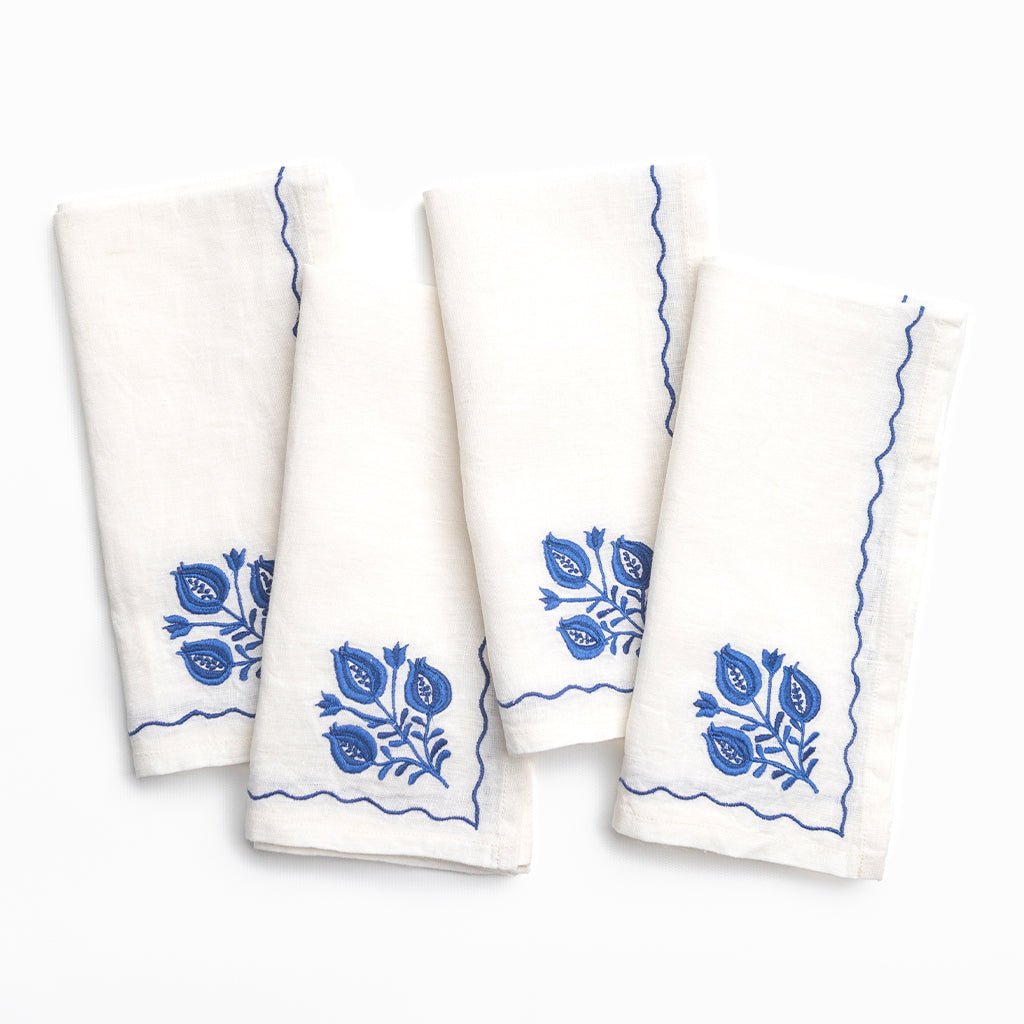 Pomegranate Trio Cobalt Linen Napkin | Set of 4 - Pomegranate