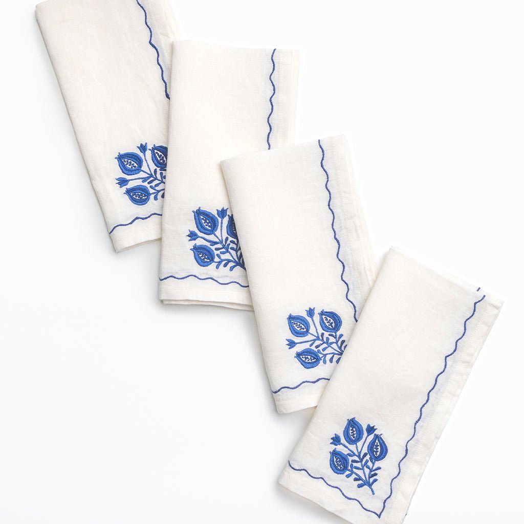 Pomegranate Trio Cobalt Linen Napkin | Set of 4 - Pomegranate