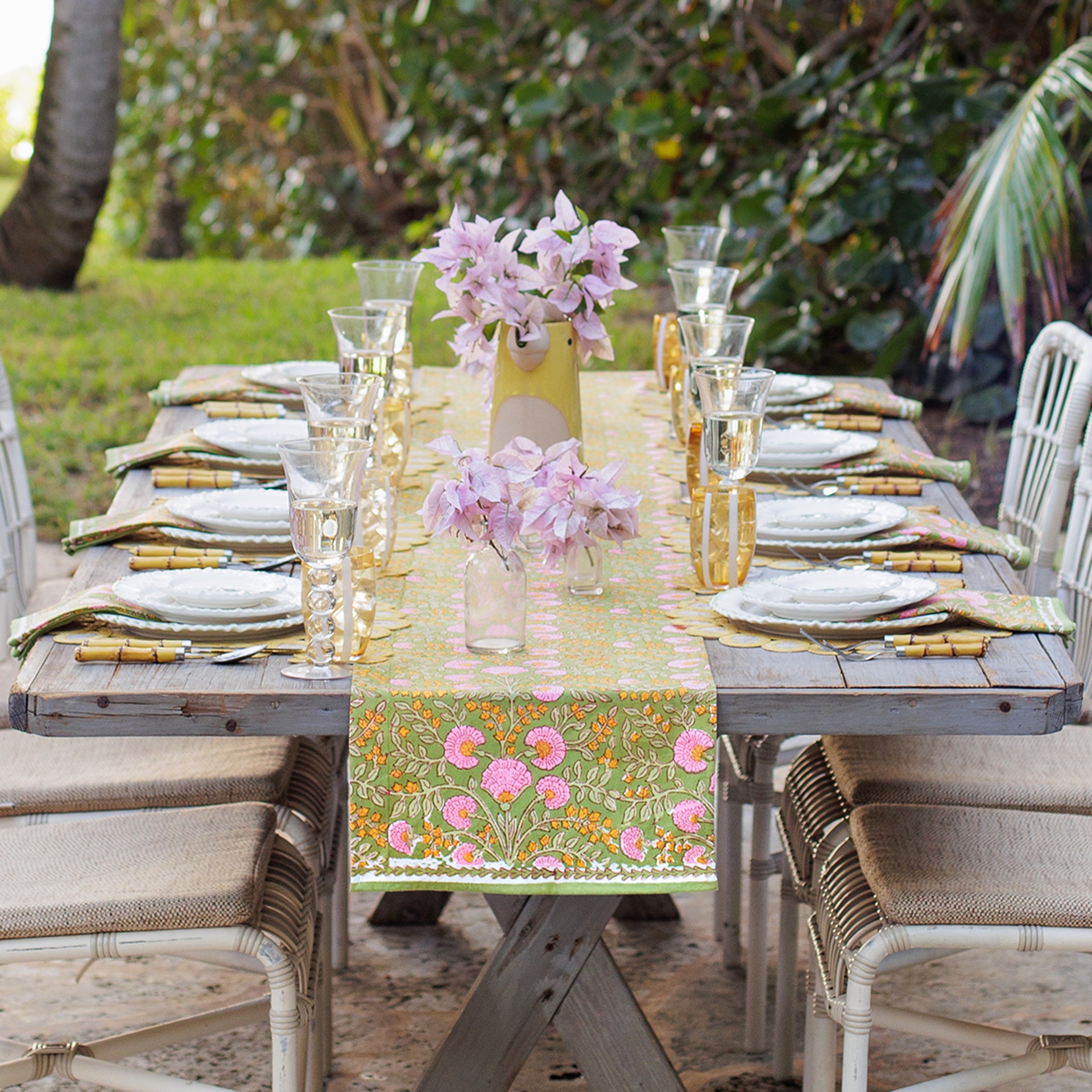 succulent table runner Cactus Flower Green & Pink Table Runner