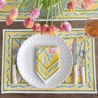 Climbing Dahlia Sunshine Yellow Floral Hand Block Printed Cotton Canvas Placemats