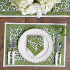 Green & white floral hand block printed cotton canvas placemats