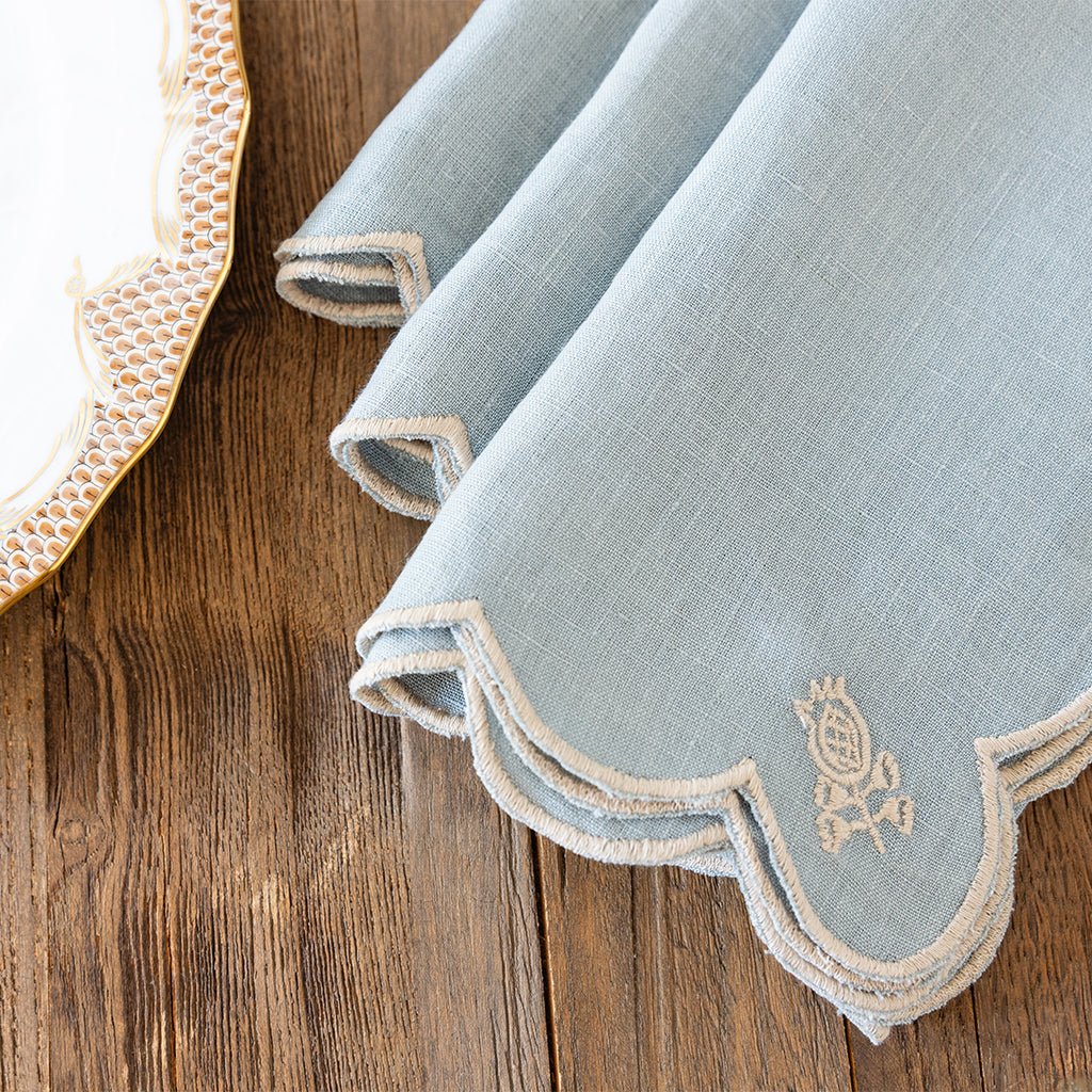 Scalloped Buti Slate Blue & Cream Napkin | Set of 4 - Pomegranate