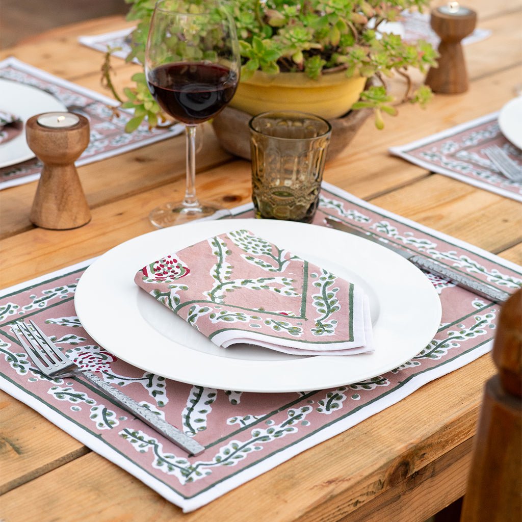 Climbing Dahlia Rosewood & Sage Napkin | Set of 4 - Pomegranate