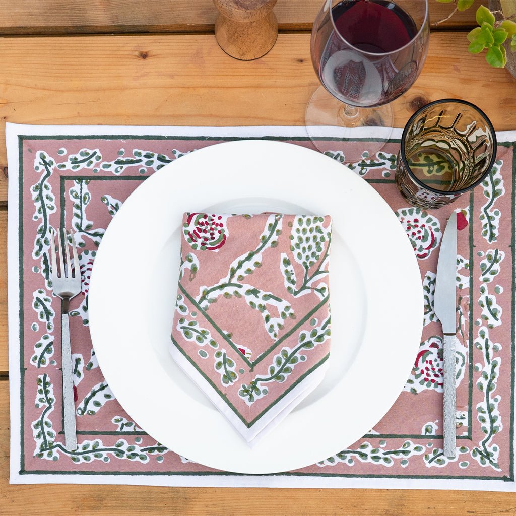 Climbing Dahlia Rosewood & Sage Placemat | Set of 4 - Pomegranate