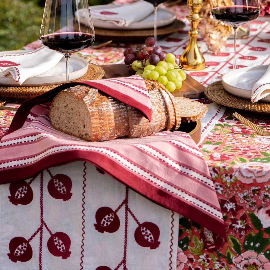 Pomegranate Crewel Burgundy Table Runner - Pomegranate