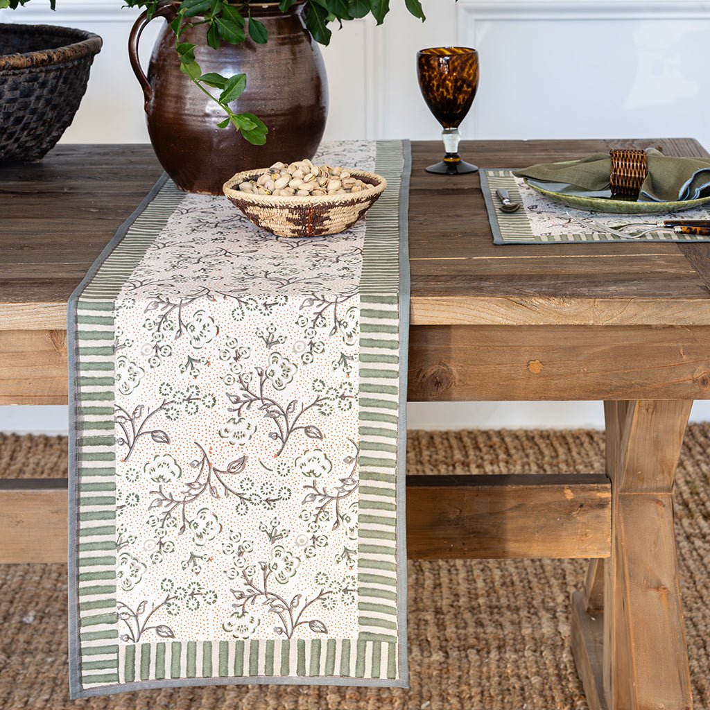 Floral & Berries Sage & Taupe Table Runner - Pomegranate