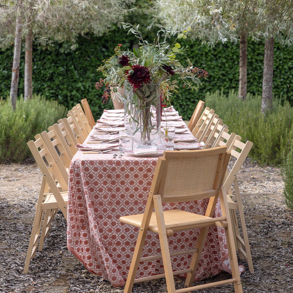 India Hicks Home Joker's Rosette Coral Tablecloth - Pomegranate