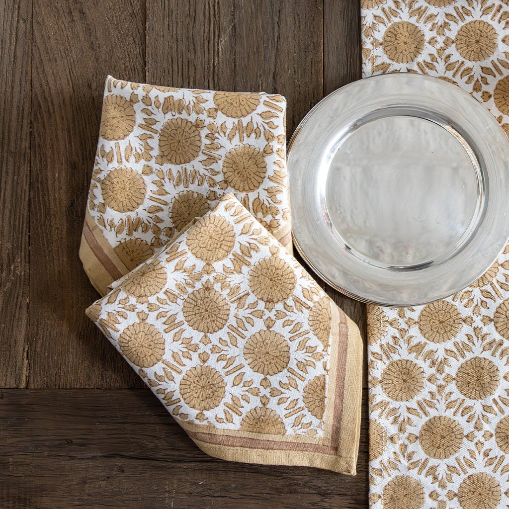 India Hicks Home Joker's Rosette Dark Sand Napkin | Set of 4 - Pomegranate