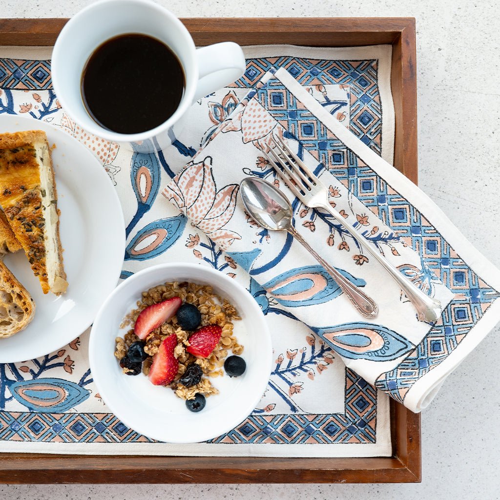 Peacock & Poms Blue Napkin | Set of 4 - Pomegranate
