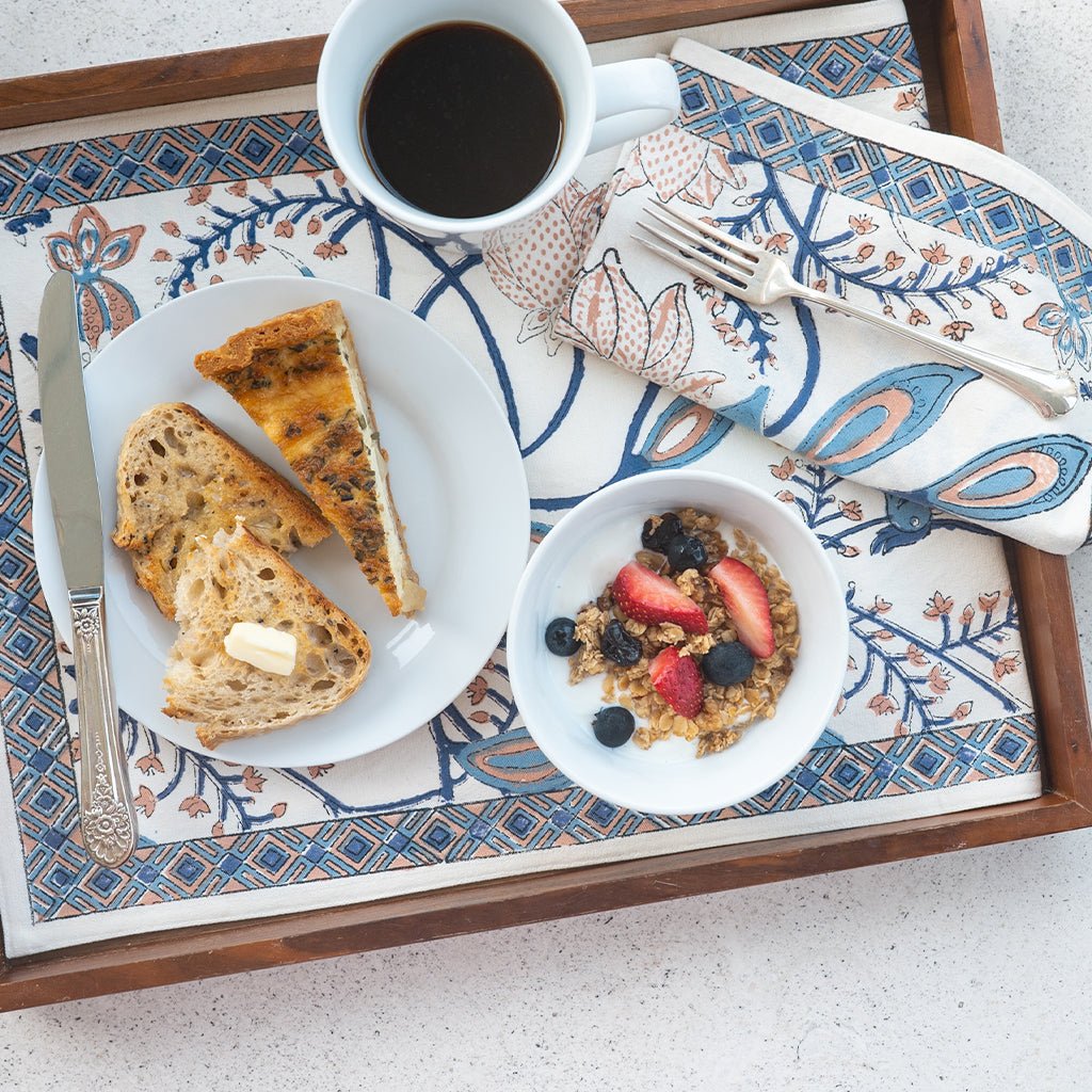 Peacock & Poms Blue Placemat | Set of 4 - Pomegranate