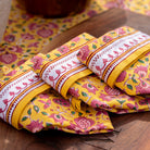 Pom Fan Flower Mustard & Magenta Napkin | Set of 4 - Pomegranate