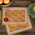 Pom Fan Flower Mustard & Magenta Placemat | Set of 4 - Pomegranate