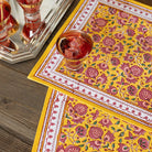 Pom Fan Flower Mustard & Magenta Placemat | Set of 4 - Pomegranate
