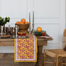 Pom Fan Flower Mustard & Magenta Table Runner - Pomegranate