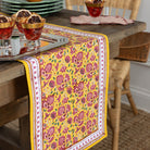 Pom Fan Flower Mustard & Magenta Table Runner - Pomegranate
