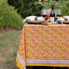 Pom Fan Flower Mustard & Magenta Tablecloth - Pomegranate