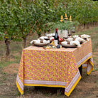 Pom Fan Flower Mustard & Magenta Tablecloth - Pomegranate