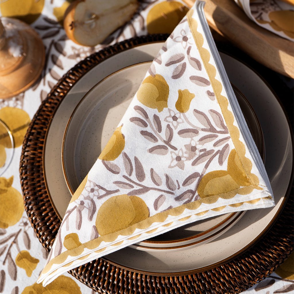 Pomegranate Vine Ochre & Brown Napkin | Set of 4 - Pomegranate