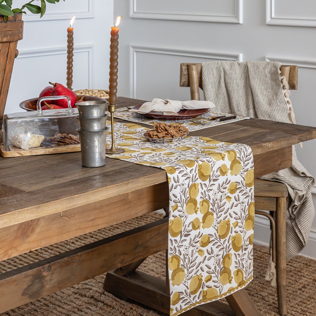 Pomegranate Vine Ochre & Brown Table Runner - Pomegranate