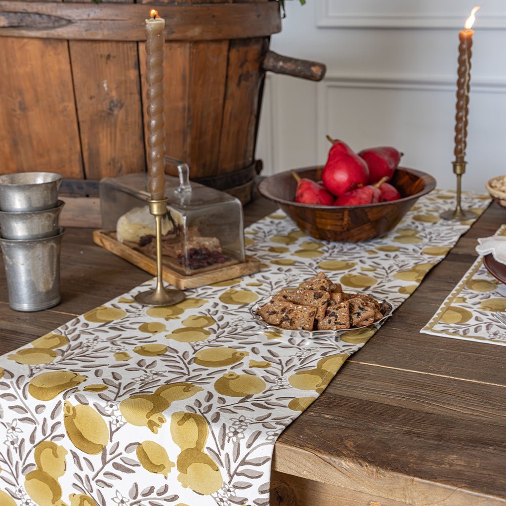 Pomegranate Vine Ochre & Brown Table Runner - Pomegranate