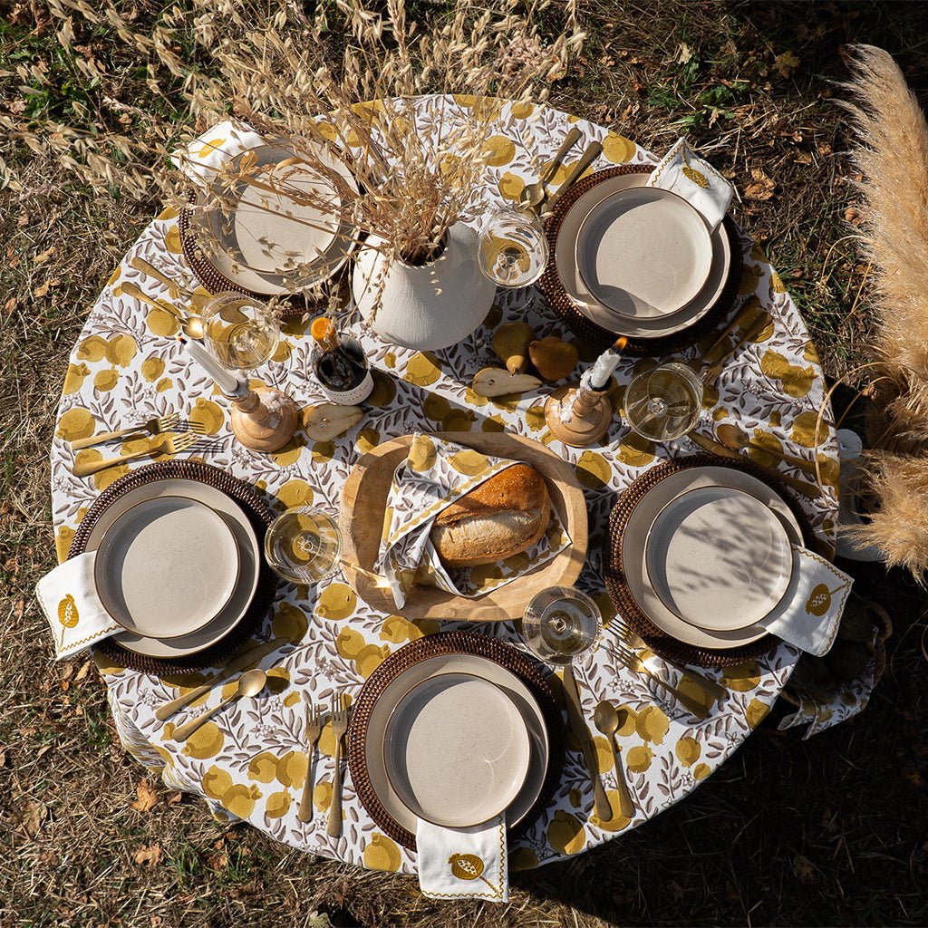 Pomegranate Vine Ochre & Brown Tablecloth - Pomegranate