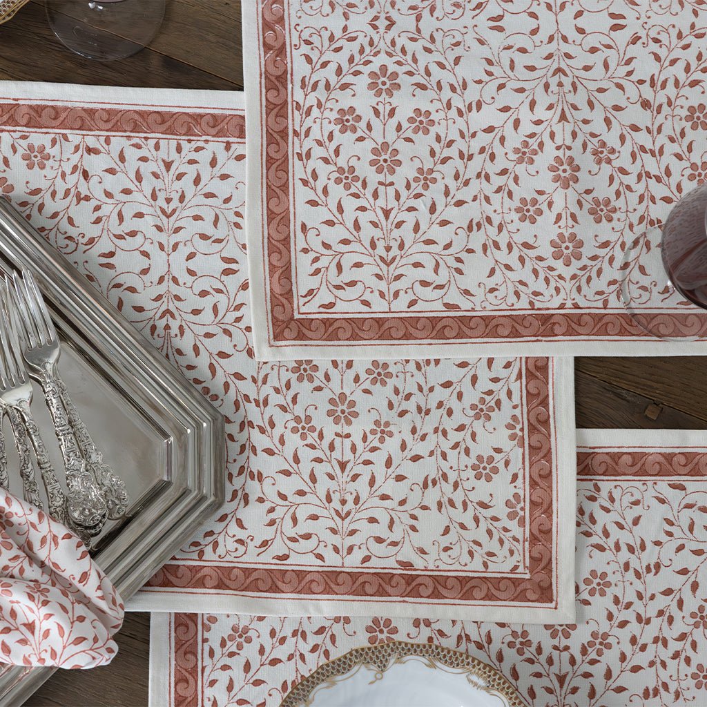 India Hicks Home Queen's Bloom Coral Placemat | Set of 4 - Pomegranate