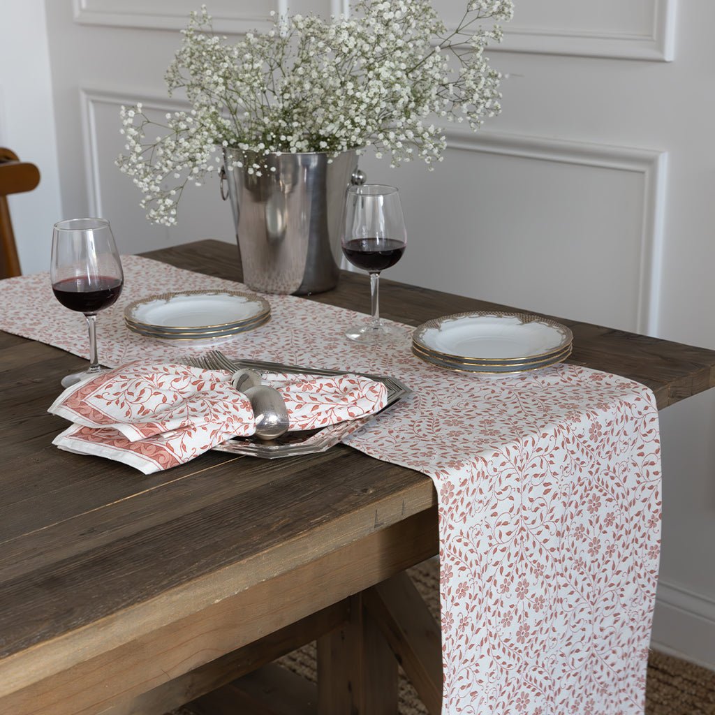 India Hicks Home Queen's Bloom Coral Table Runner - Pomegranate