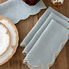 Scalloped Buti Slate Blue & Cream Napkin | Set of 4 - Pomegranate