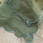 Scalloped Buti Olive & Sky Napkin | Set of 4 - Pomegranate