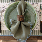 Scalloped Buti Olive & Sky Napkin | Set of 4 - Pomegranate