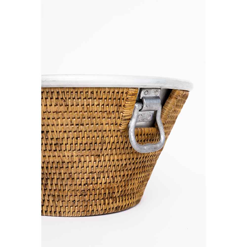 Woven Rattan and Aluminum Ice Bucket with Handles
