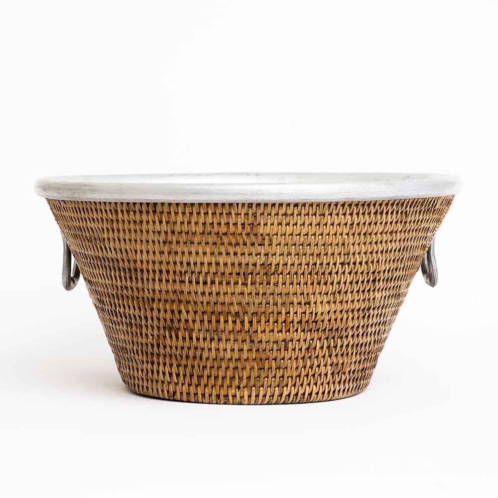 Woven Rattan and Aluminum Ice Bucket with Handles