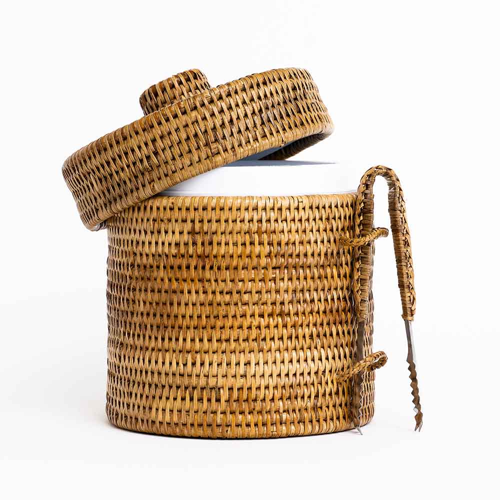 Woven Rattan Lidded Ice Bucket Pomegranate Inc.